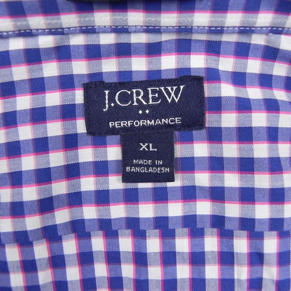 J.Crew Button Up Shirt Mens XL Slim Performance Blue Plaid Long Sleeve Stretch